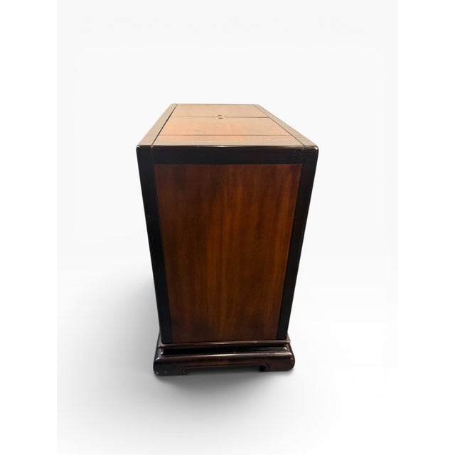 Asian Vintage Bernhardt Burlwood Rolling Server Cabinet With Expandable Top & Brass Hardware For Sale - Image 3 of 16