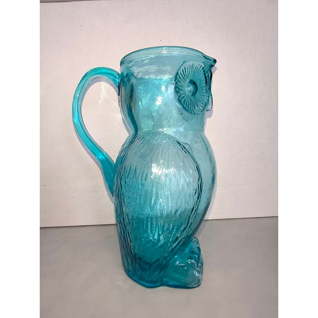 Mid-Century Modern 1960s Aqua Glass Vintage Owl Pitcher For Sale - Image 3 of 6
