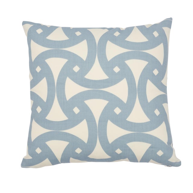 Contemporary Schumacher Santorini Print Indoor/Outdoor Pillow in Sky For Sale