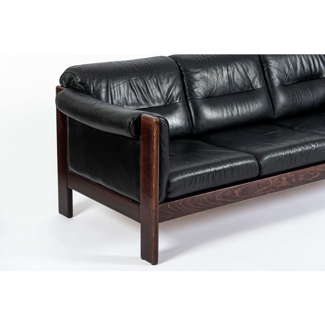 Mid Century Danish Black Leather Sofa in Style of Arne Norell For Sale - Image 11 of 14