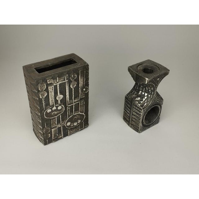 Brutalist Style Vase and Candleholder by Olav Joa for Polaris, Norway, 1970s, Set of 2 For Sale - Image 4 of 15