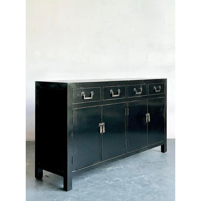 Black Vintage Asian Black Lacquered Credenza For Sale - Image 8 of 14