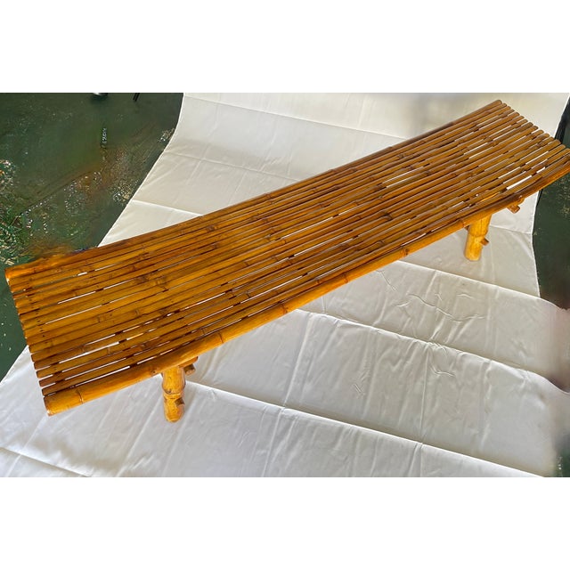 Oversized 73" Mid-Century Curved Bamboo Sling Bench – Japanese Zen Style For Sale - Image 13 of 16