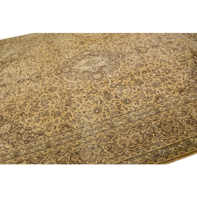 1960s Vintage Persian Tabriz Handmade Medallion Ivory Wool Rug 10 X 12 For Sale In New York - Image 6 of 7