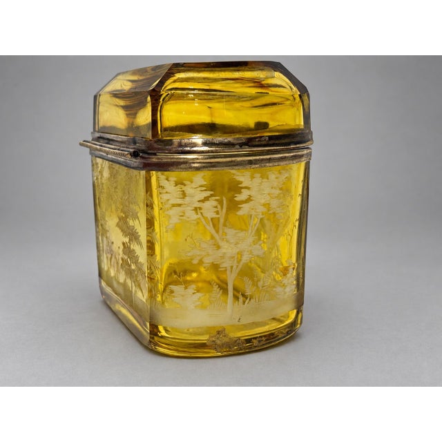Bohemian Amber Etched Glass Coach Scenic Jewelry Casket, Circa 1880 For Sale - Image 4 of 7