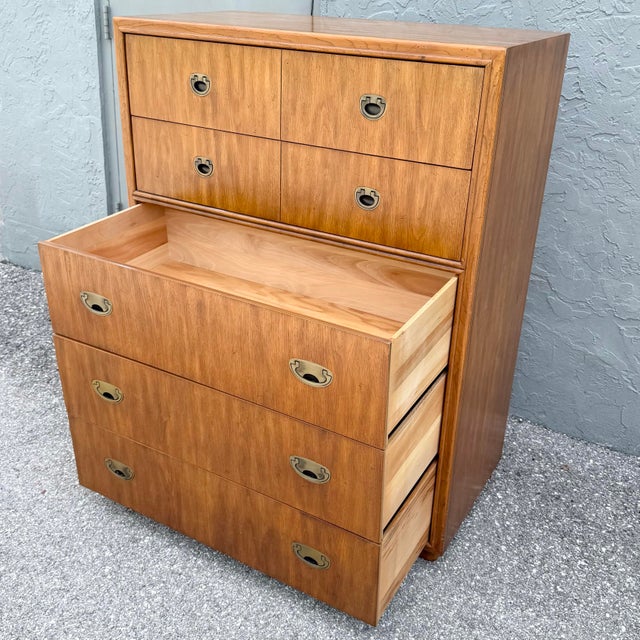 Drexel “Passages” Campaign Style Highboy Dresser For Sale - Image 10 of 12