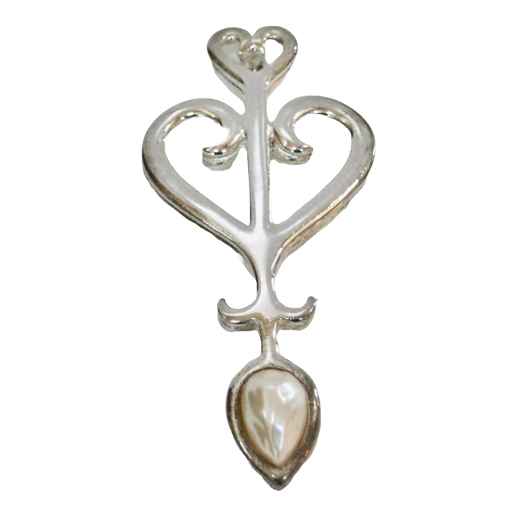 Givenchy Large Vintage Silver Glass Pearl Cupids Arrow Brooch 