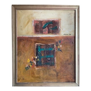 Huge Vintage Abstract Oil Painting Slavic Macedonian 44 X 36 For Sale