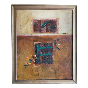 Huge Vintage Abstract Oil Painting Slavic Macedonian 44 X 36