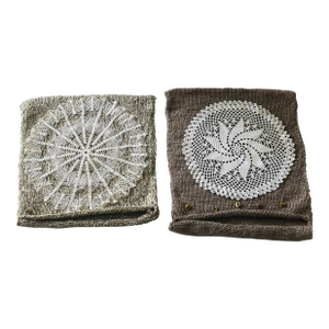 Pair Handmade Knitted Crochet Pillow Cases Horn Buttons