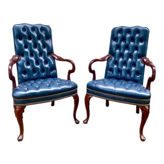 Hancock & Moore Tufted Leather Club Chairs - a Pair For Sale