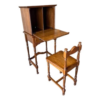 Mid 20th Century American Colonial Revival Style Drop-Front Secretary Desk and Matching Chair For Sale