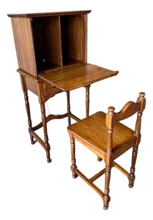Mid 20th Century American Colonial Revival Style Drop-Front Secretary Desk and Matching Chair