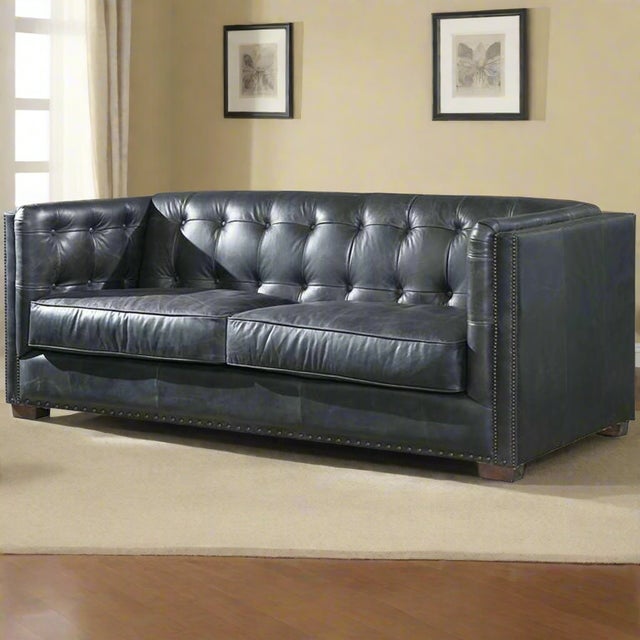 Tuxedo Leather Sofa - Slate For Sale - Image 10 of 11