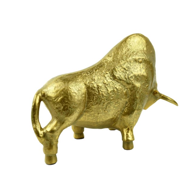 Late 20th Century Golden Cast Metal Bull Figurine For Sale - Image 4 of 6