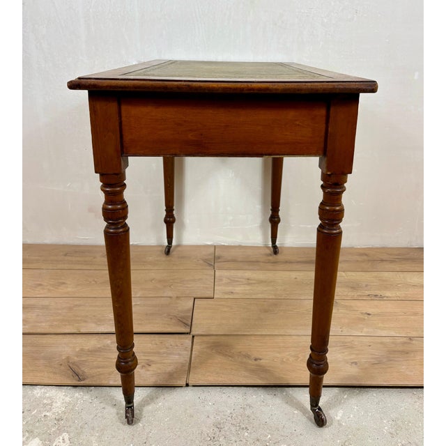 Antique English Style Wooden Writing Table with Leather Top and Drawers, 1930s For Sale - Image 13 of 14