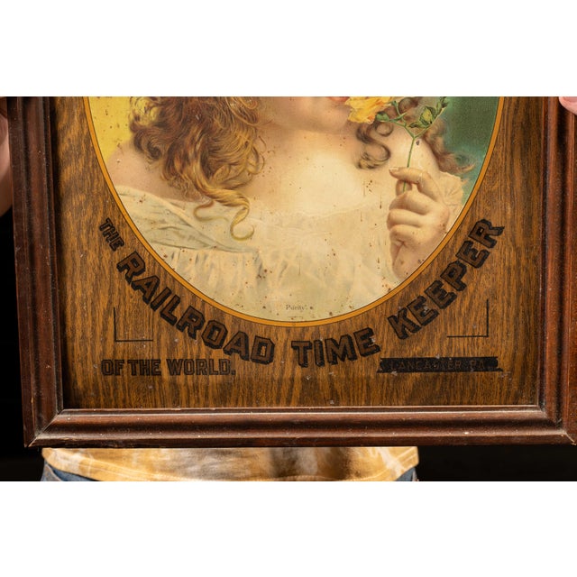 1900 - 1909 Framed Early 20th Century "Purity" Hamilton Watch Tin Litho Sign For Sale - Image 5 of 7
