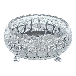 Mid 20th Century Bohemian Queen Anne’s Lace Cut Crystal Footed Bowl, 24% Lead Glass, Sawtooth Rim For Sale