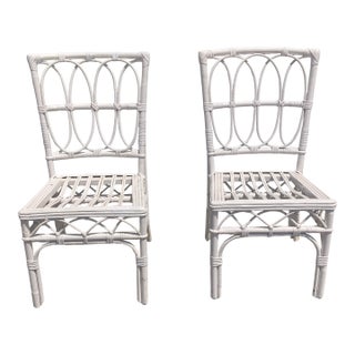 Ficks Reed White Rattan Side Chairs - A Pair For Sale