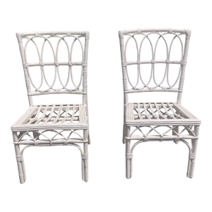 Ficks Reed White Rattan Side Chairs - A Pair