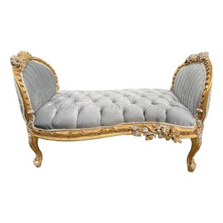 Late20C French Louis XVI Gold Gray Velvet Settee-1Pc For Sale