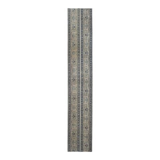 1970s Vintage Handwoven Turkish Runner - Muted Cream & Navy Blue Rug For Sale