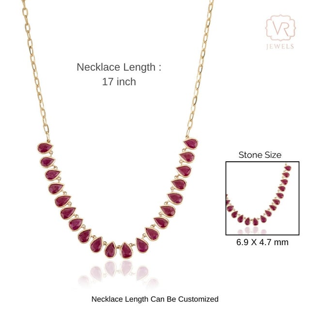 8.88Carat Graduated Pear Cut Ruby Bezel Necklace in 14k Yellow Gold- 17 Inch Length For Sale - Image 14 of 18