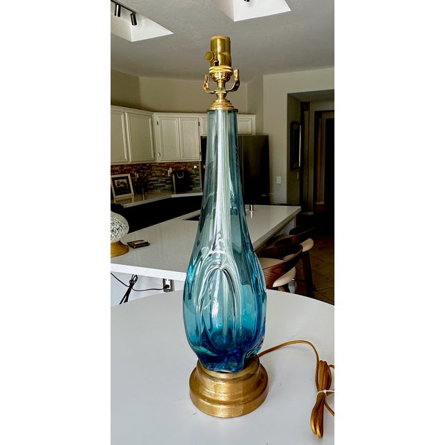 Metal Blue & Clear Seguso Murano Organic Table Lamp For Sale - Image 7 of 15