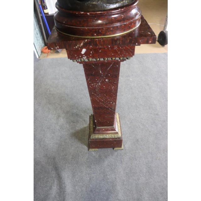 Rouge Marble Pedestal With Bronze E. Piccault Statue For Sale - Image 13 of 18