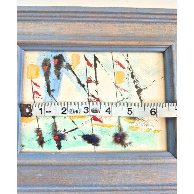 Paint 1990s Abstract Mixed Media Painting Watercolor Acrylic Signed Peter Stilton Framed Small Coastal Nautical For Sale - Image 7 of 9