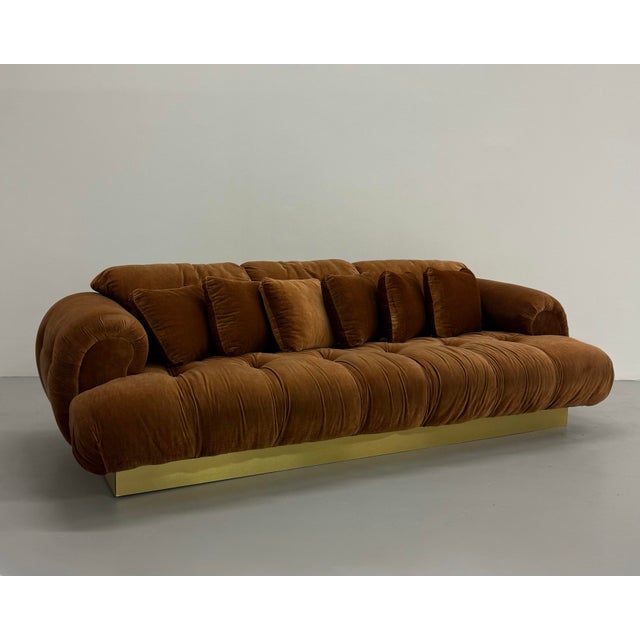 Mid-Century Modern Vintage MCM Brass Plinth Sofa For Sale - Image 3 of 8