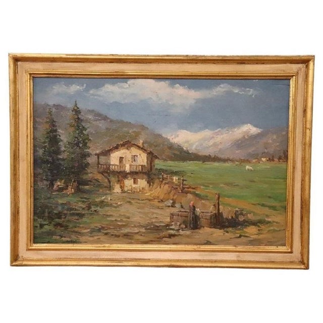 Italian Artist, Mountain Valley Landscape, Oil Painting on Plywood, Framed For Sale - Image 14 of 14