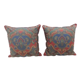 Red & Blue Modern Square Decorative Pillows From Portugal - A Pair For Sale