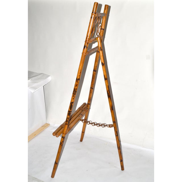 1960s Bohemian Tall Tiger Bamboo Easel British Colonial Style For Sale - Image 11 of 13