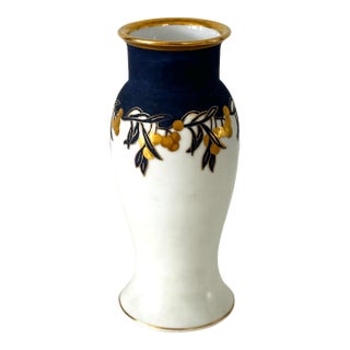 Early 20th Century Blue White and Gold Gilt German Porcelain Art Nouveau Vase Signed Ruth De Courcy For Sale