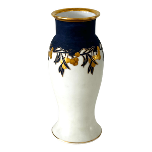 Early 20th Century Blue White and Gold Gilt German Porcelain Art Nouveau Vase Signed Ruth De Courcy