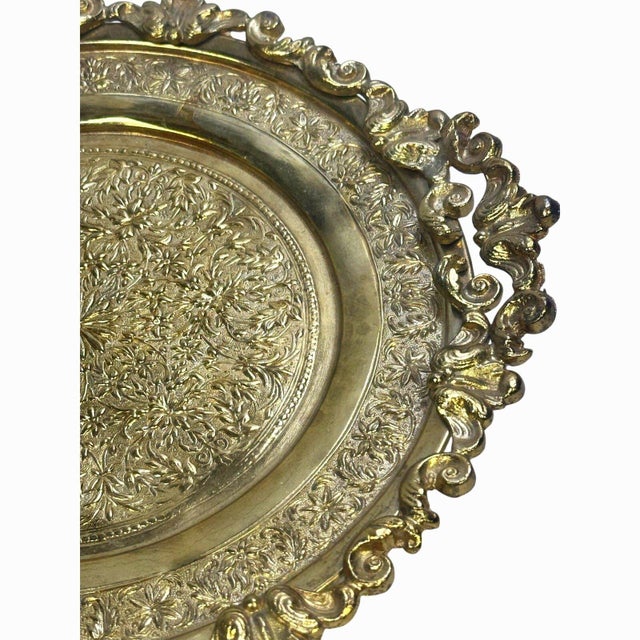 Metal Vintage Ornate Brass Footed Gallery Tray Rococo Floral Scrollwork 11.5" For Sale - Image 7 of 9
