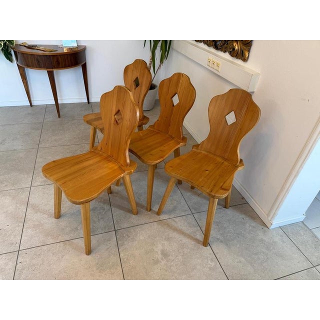 Antique Pine Softwood Farmhouse Chairs, 1950s, Set of 4 For Sale - Image 3 of 9