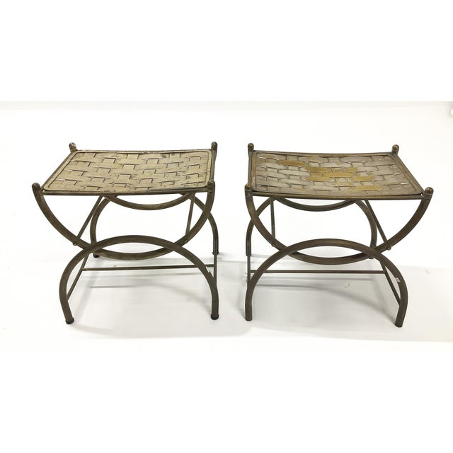 Silver Vintage Stools in Silver-Plated Brass with Crossed Legs, 1950s, Set of 2 For Sale - Image 8 of 8