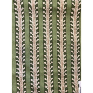 Jane Shelton Linen Quentin Fabric Green and Tan 2 5/8 Yards For Sale