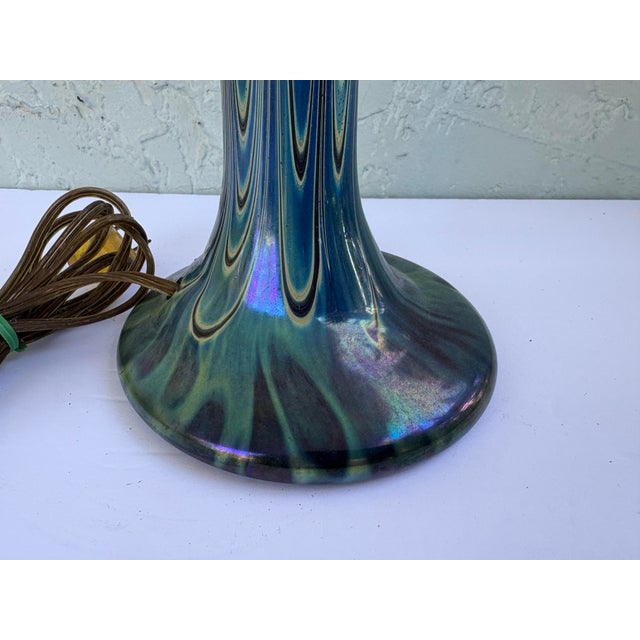 Vintage Joe Clearman Signed Iridescent Pulled Feather Art Glass Table Lamp Base For Sale - Image 9 of 12