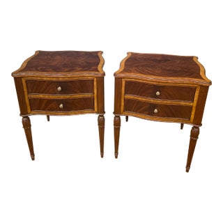 Pair of Serpentine Mahogany Bedside Tables by Leighton Hall - Showroom Samples For Sale