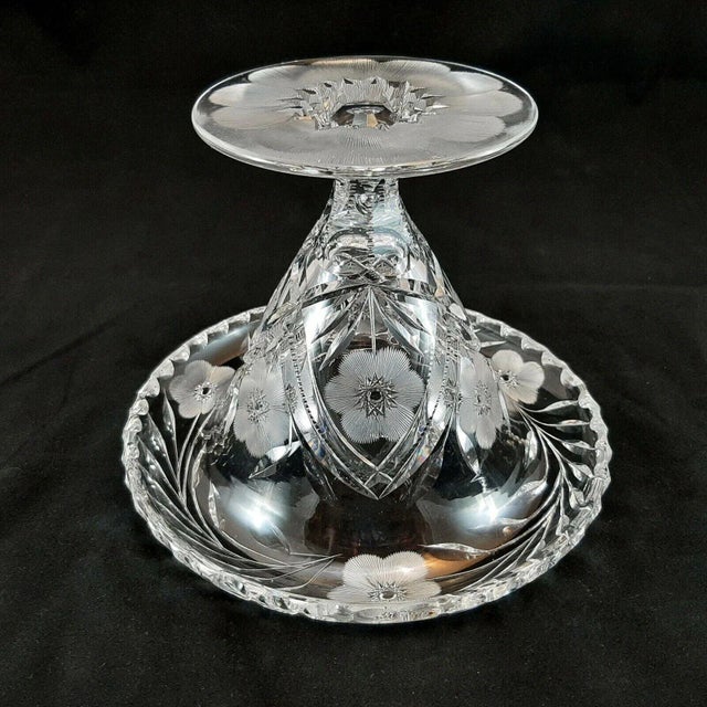 Antique 1900s American Brilliant Period Cut Crystal Rolled Rim Footed Compote/Vase For Sale - Image 11 of 13