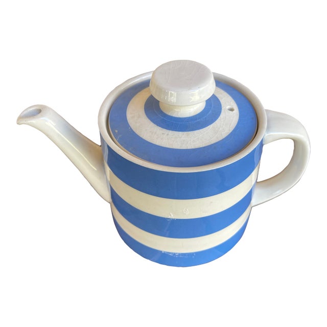 Tg Green Cornishware Blue White Teapot - Rare For Sale