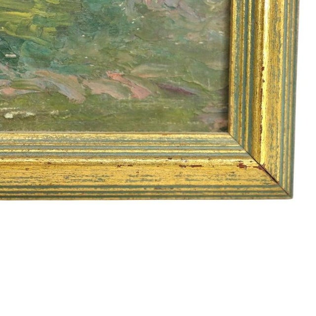 Green Antique New Hope School Oil on Board Impressionist Landscape Painting C1920 For Sale - Image 8 of 9
