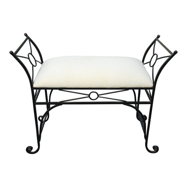 Late 20th Century Modern Italian Iron and Upholstered Bench For Sale