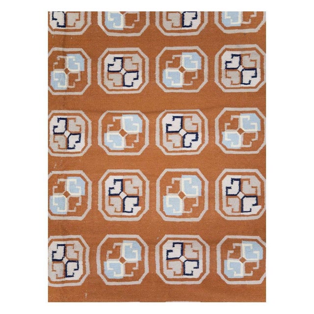 A vintage Indian Dhurrie flat-woven large room size carpet handmade during the mid-20th century. The spaced out all-over...