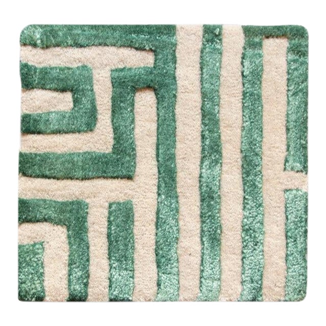 Contemporary Sample Anatolia Maze Rug, Boxwood Green, 12x12 For Sale - Image 3 of 5
