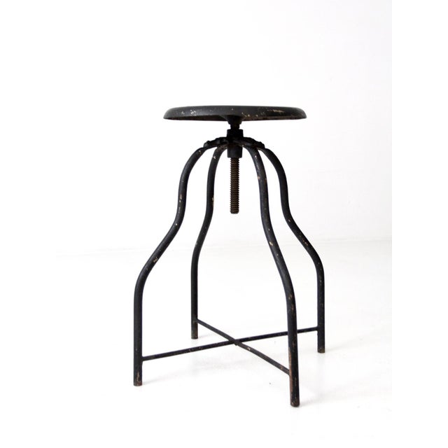 Antique Industrial Adjustable Metal Stool For Sale - Image 4 of 13