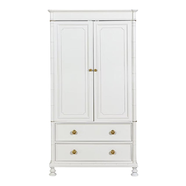 1970s Vintage Faux Bamboo Armoire From Baker Furniture Lacquered Off White For Sale